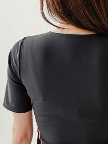 レディース 半袖 フィットネス水着 前開きファスナー セパレート 上下2点セット ハイウエスト 体型カバー めくれ防止 着やせ 水泳 運動 水陸両用 - オレンジ - チェックする 8