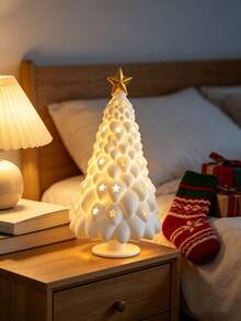 Christmas Tree-Shaped Lampshade, Nightlight Cover, Holiday Decoration, Star-Cutout Ambient Light Shade; Minimalist 3D-Printed Christmas Tree Lampshade-A Creative Tabletop Ornament For The Bedroom. - Multicolor - View 5