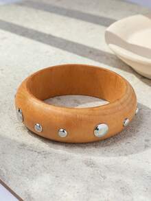 1pc Vintage Fashion Versatile Exaggerated Design Geometric Wide Wooden Bracelet For Women, Suitable For Daily Wear (Random Cut Pattern) - Multicolor - View 17