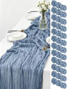 12pcs 16.9x118 Inch Tablecloth, 10ft Bohemian Romantic Long Tulle Tablecloth, Suitable For Wedding Party And Bride, Christmas Table Decor - Dusty Blue - View 3
