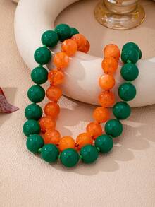 OABE 2pcs/Set Kalung Manik-Manik Berlapis Dua Warna Hijau Dopamin & Oranye Gaya Bohemian untuk Pemakaian Sehari-hari Wanita - MultiWarna - View 5