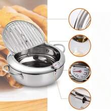1PC Deep Fryer, 304 Stainless Steel With Lid, Temperature Control And Oil Drip Rack, Used For Frying French Fries And Chicken, Christmas And New Year Gifts - View 6