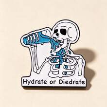 1pc Creative Skull Funny English Slogan Brooch Dehydration Hydration Drink Water Punk Style Metal Accessory Backpack Badge Lapel Pin Gift - Multicolor - View 5
