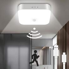 1件/2件裝 可充電式感應天花板燈,10000mAh USB充電,500LM高亮度LED,支援白天/夜晚/關閉模式,適用於走廊、衣櫥、樓梯間與臥室的無線燈 - 均碼 - 查看 2