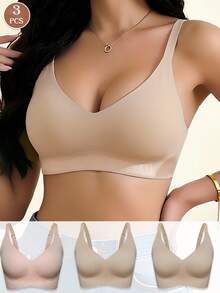 3pcs Seamless Wireless Lift Bra, Removable Soft Cups, Lightweight Unpadded Lingerie - Multicolor - View 10
