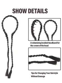 Headband Wig Integrated Braided Long Pigtail Wide Fishbone Braid Hairline Concealing Natural Realistic High Crown Hair Accessory - Multicolor - View 4