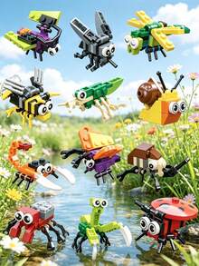 Youleli 12Pcs Kids Cartoon Animal Building Blocks Set, Educational DIY Interlocking Blocks Puzzle Game Toy, Assembly Construction Toy, Birthday Christmas Gift For Children - Multicolor - View 1