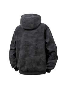 Men's Hooded Zip-Up Sweatshirt Jacket, Drop Shoulder Winter Fleece Hoodie, Black & Grey Tie-Dye Washed Kangaroo Pocket Casual Jacket, Outdoor Sports Commuter Sweatshirt - Black - View 2