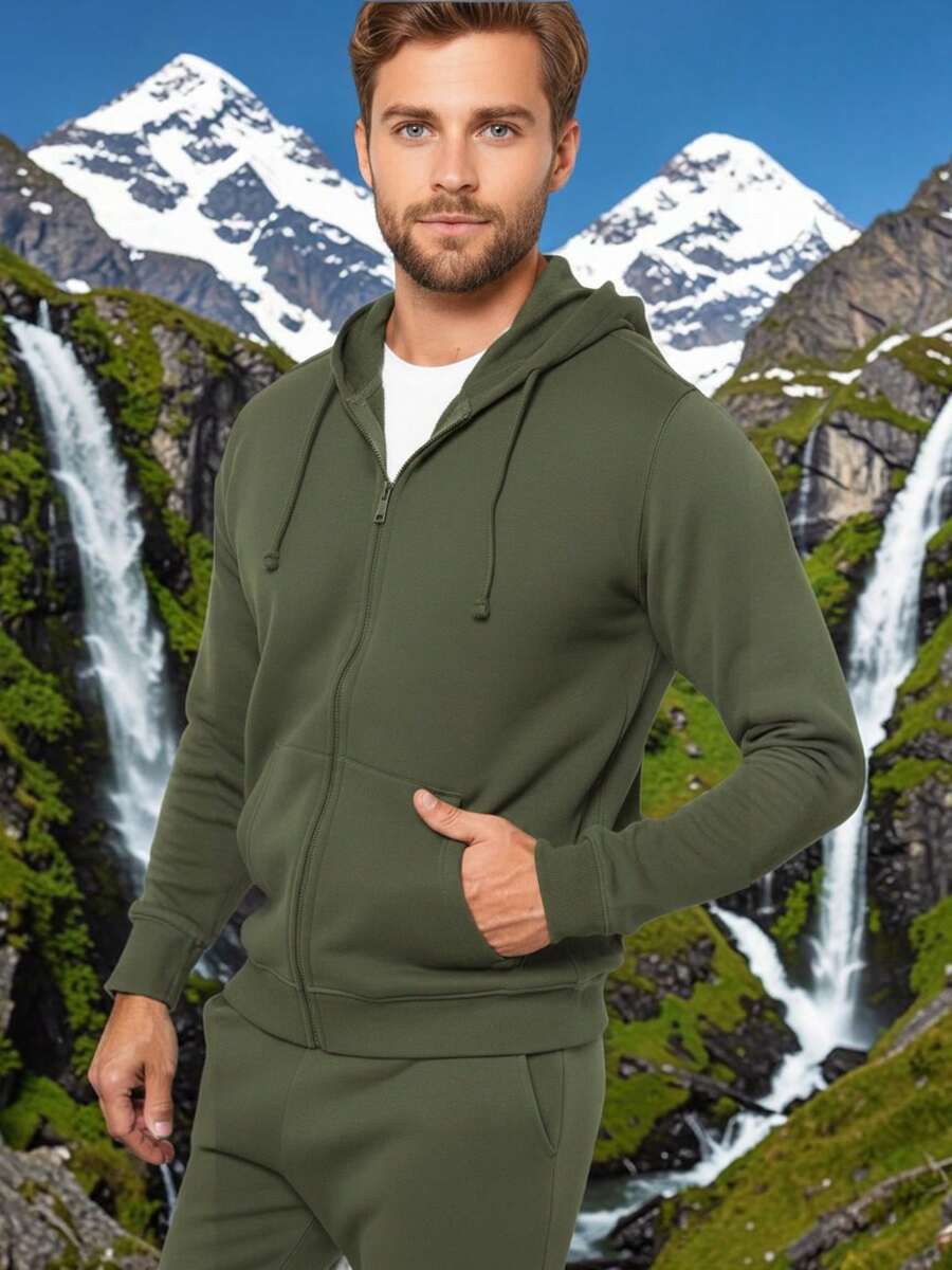 Men Hoodie Co-Ords - Army Green - View 1