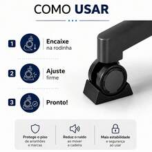 Kit 5 Travas para Rodinhas de Cadeira Gamer e Escritório – Antiderrapante e Fixador - Multicolorido - Visão 4