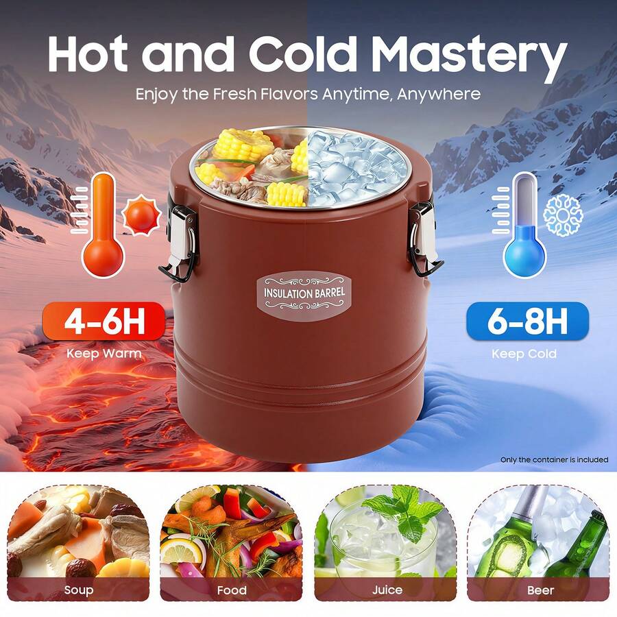 15.9QT 4 Gallon Insulated Soup Container, 6H Insulation Commercial Food Warmer Hot Box For Catering Restaurant Canteen, Brown - Burnt Orange - View 1
