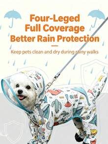 1 Set Full Coverage Hooded Cartoon Waterproof Dog Raincoat With Transparent Face Shield And Reflective Strips, Cute Corgi Or Dinosaur Pattern, Comes With Matching Leash, Suitable For Small, Medium And Large Dogs For Rainy Day Outdoor Walks, Random Style And Color - Multicolor - View 6