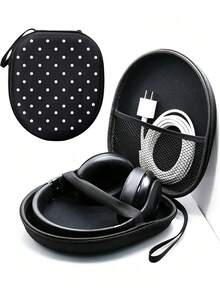 Polka Dot Pattern Hard Shell EVA Earphone Storage Bag - Portable Travel Case For Over-Ear Headphones And Gaming Headsets, With Mesh Pocket And Elastic Strap, Waterproof And Shockproof - Multicolor - View 2