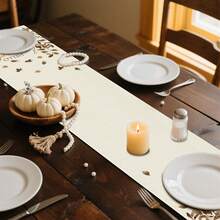 1pc Autumn Hello Pumpkin Watercolor White Pumpkin Floral Print Table Runner - Polyester Stiff Fabric, Rectangular, Ideal For Holiday Dining And Outdoor Parties, Suitable For Home Dining Room, Restaurant, Kitchen Supplies, Party Table Decor - Light Yellow - View 7