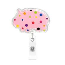 1pc Animal Silhouette Acrylic Retractable Badge Reel With Glitter Colorful Spotted Design Office Badge Holder - Multicolor - View 5