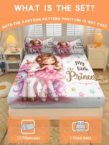 Set Sprei Putri Balet Unicorn Kartun 2/3 pcs, Lembut dan Bernapas, Cocok untuk Semua Musim, Ukuran Twin/Full/Queen, 100% Poliester, Dapat Dicuci dengan Mesin - MultiWarna - View 1