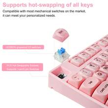 Tri-Mode Wireless Mechanical Keyboard, Hot Swappable Custom RGB Gaming Keyboard, Cute Jelly PBT HOA Profile Keycaps, RGB Backlit, Dustproof Blue Switch,BT5.0/2.4G/USB-C, For PC, Laptop, Compact 80% Size - View 8