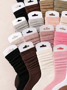 6/1 Pair Random Style Girls Solid Color Ribbed Slouch Socks, Soft Elastic Breathable Children Socks, Autumn Toddler Girls Clothing Socks, Halloween Socks - Multicolor - View 4