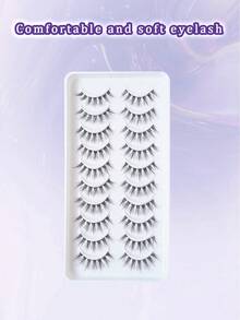 10 Pairs Japanese Korean Asian Style Short False Eyelashes, Natural Segmented Manga Style False Eyelashes - Black - View 3