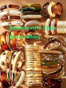 (El color puede variar) Estilo aleatorio 25 piezas/13 piezas/8 piezas/3 piezas Conjunto de pulseras de moda simple con paleta de colores Maillard exagerada para mujeres, hermanas, vacaciones, citas, regalos, uso diario casual, fiestas, bodas - Multicolor - Ver 8