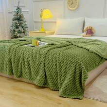 1pc Solid Color Striped Plaid Plush Blanket, Bedroom Room Decor, All-Season Use, Picnic Blanket, Leisure Nap Blanket, Office Small Throw Blanket - Light Green - View 5