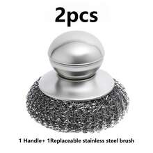 1/2/6pcs Stainless Steel Kitchen Scrub Brush With Handle, Replaceable Stainless Steel Brush Head, Heavy Duty Pot And Dish Cleaning Tool, Suitable For Stubborn Stains, Easy Grip Design, Easily Clean Kitchen Utensils - Multicolor - View 13