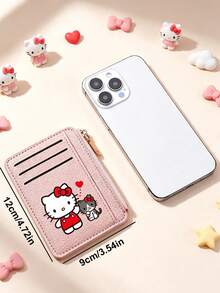 SANRIO Dompet Kartu Tipis Kulit PU Motif Hello Kitty dengan Kantong Koin Berresleting, Dompet Pendek Multi Slot Kartu dengan Kantong Depan Kompak untuk Kartu Identitas dan Kartu Kredit - MultiWarna - View 5