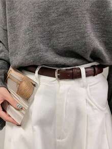 1pc Men's Simple Casual Black Leather Belt, Minimalist Versatile Unisex Jeans Belt For Daily Wear - Multicolor - View 7