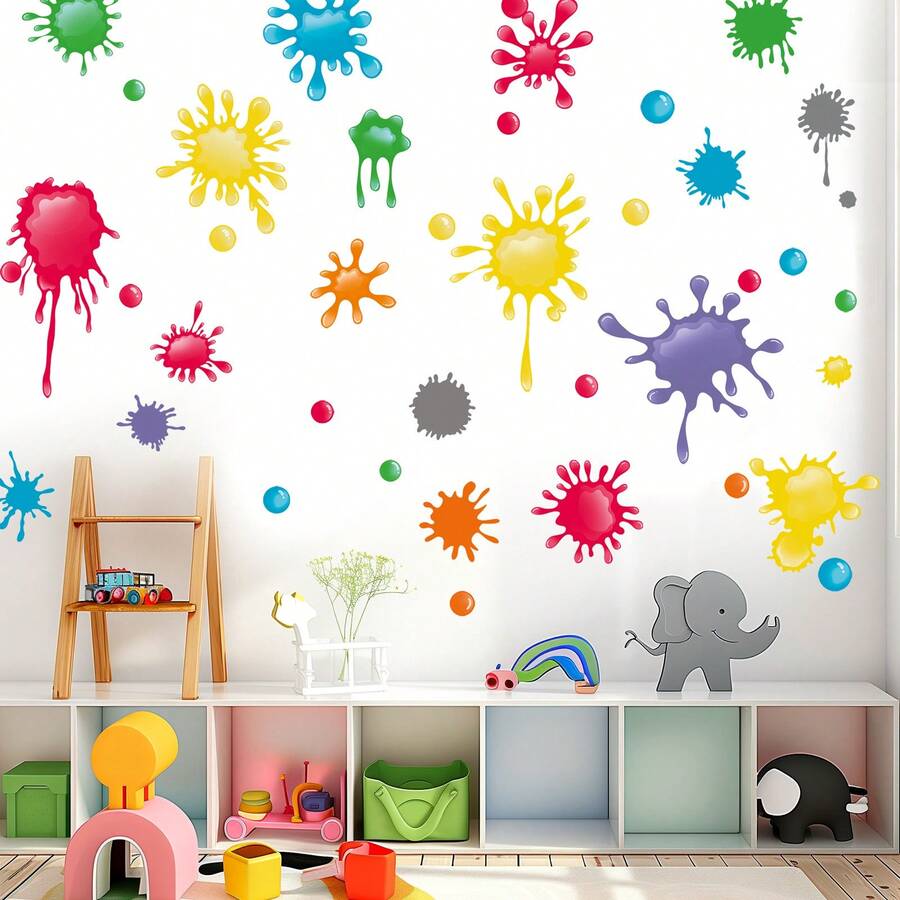 4 buah Stiker Dinding Kreatif Motif Tetesan Tinta Cat, Pola Noda Tinta Percikan Cat Aneka Warna, Dapat Disusun dan Dikombinasikan Secara Bebas, Gaya Artistik, Cocok untuk Kamar Anak, Lingkungan Taman Kanak-kanak, Dekorasi Ruang Kelas Seni, Dinding Latar Belakang Ruang Bermain, dll. - Stiker dinding titik tinta warna-warni - View 1
