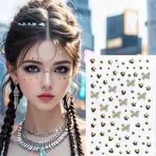 2Sheets Butterfly Heart Face Gem Stickers, Stage Makeup, Facial Accessories, Eye Makeup, Concerts, Y2K, Halloween, Christmas Face Gems Decorative Stickers - Multicolor - View 6