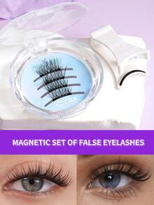 1 Pair Magnetic False Eyelashes, Soft And Lightweight Criss-Cross Style, Portable Round Storage Box, Convenient To Store - View 5