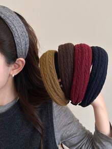 1pc Premium Knitted Wide-Band Coffee Color Women's Headband, Hairband, Hair Clip, Autumn/Winter New Daily Hair Accessory, Fashionable Elegant Accessory - Multicolor - View 1