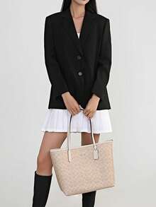 Coach City 33 經典老花大容量女款手提包兼單肩包，適合上班、通勤、日常購物、旅行與外出 - 卡其色和米色 - 查看 8