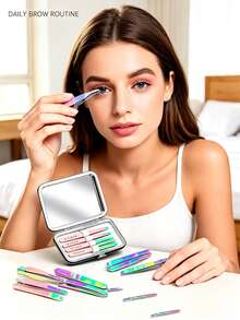 4pcs Stainless Steel Eyebrow Tweezers Set With Storage Box And Mirror, Precision Hair Removal Tweezers For Eyebrow Grooming, Facial Hair Removal, Makeup Tool - Multicolor - View 4