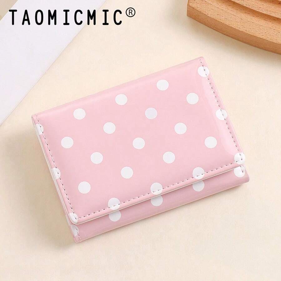 New Women's Short Trifold Wallet, Polka Dot Cute Coin Purse, Student Daily Use Card Holder