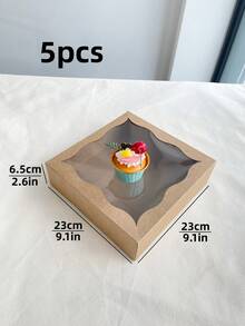 5pcs/10pcs 9.1*9.1*2.6 Inch Cake Gift Boxes With Transparent Window, Foldable Empty Paper Packaging Boxes, White And Kraft Paper Material Gift Boxes, Suitable For Party Favors, Wedding Birthday DIY Gift Packaging, Can Be Used For Halloween Candy And Cake Packaging - Multicolor - View 11