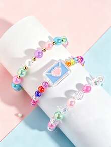 Set 3pcs Gelang Anak-Anak Bentuk Amplop Lucu Kreatif dengan Manik-manik Warna-warni, Set Perhiasan Persahabatan Kasual Sehari-hari untuk Anak Perempuan, Hadiah Pesta. - MultiWarna - View 2