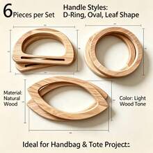 6pcs Bag Handles - Round Oval Leaf Shape, Suitable For DIY Crochet Bags, Knitted Handbags, Woven Tote Bags Replacement Accessories, Rustic Wooden Handles, Suitable For Handmade Craft Projects, Crochet Knitting And Woven Handbags, DIY Wallet Making - Multicolor - View 7