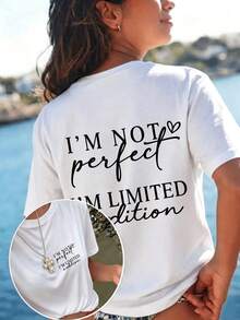 Limited Edition Printed Women T-Shirt | I'm Not Perfect, Casual Round Neck Short Sleeve Top, Fashionable For Spring & Summer White - White - View 5