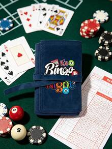 "Bingo Night" Printed Velvet Poker Card Storage Bag - Portable Foldable Card Organizer, Game Card Storage Pouch, Bingo Party Gift Accessory, Suitable For Bingo Games And Board Game Parties, Halloween, Christmas Party, Board Game Essential - Multicolor - View 5