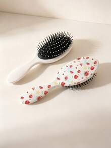 1pc Polka Dot ABS Plastic (ABS Resin) Air Cushion Comb, Universal Fresh Watercolor Pomegranate Print Oval Air Cushion Hairbrush, Sweet Fruit Heart Floral Pattern Scalp Massage Comb, Lightweight Portable Travel Detangling Hairbrush For Women's Long Hair Daily Styling - Multicolor - View 12