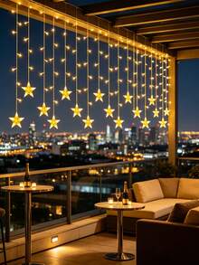 1pc Star-Shaped Waterfall Curtain Light, Star-Shaped LED String Lights, USB Powered, 8 Lighting Modes, Suitable For Home, Window, Wedding, Party, Christmas, Patio, Garden, Wall Decoration, Christmas Window Decor, Room Decoration Light - Warm Light - View 5
