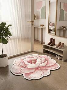 1pc Peony Flower Decor Diatomaceous Earth Mat, Living Room Decor, Room Decor, Indoor Door Mat, Bathroom Mat, Kitchen Mat, Absorbent Quick-Drying, Room Decor, Anti-Slip Wear-Resistant, Trimmable, Easy To Clean, Washable Carpet, Home Decor, Floor Decoration Beautification, Floor Protection - Pink - View 6