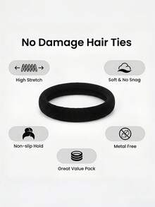 200pcs Hair Ties, Thick High Elastic Seamless Ponytail Hair Ties, Simple Solid Color Daily Hair Accessories - Black - View 4