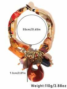 1pc Vintage Fabric & Resin CCB Color Block Pendant Necklace For Women, Suitable For Banquet & Daily Wear - X-1309 - View 5