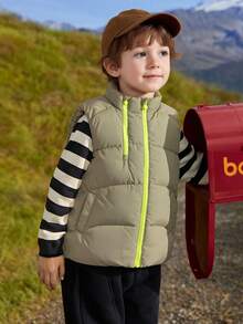 Balabala Stand‑Collar Kids Down Vest Lightweight Warm Sleeveless Outerwear Autumn Winter - Olive Green - View 2