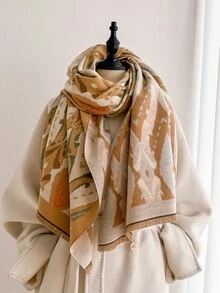 1pc Vintage Rhombus Ikat Pattern 65*180cm Shawl, Heavy Brushed Polyester Imitation Cashmere, Fall Winter Multi-Use Wrap For Trip Gathering - Multicolor - View 6