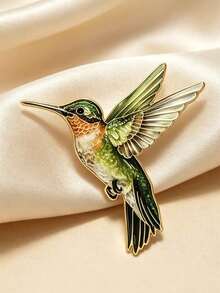 2pcs Cute Colorful Hummingbird Enamel Brooches, Fashion Decorative Brooch Accessories, Collar Bag Badge Accessories Gift, Suitable For Women's Daily Wear, Also Can Be Given As A Gift To Friends - Green - View 6