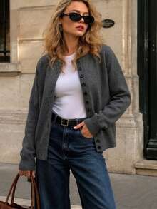 GIGOGOU Autumn/Winter Fashion Women's Knit Casual Cardigan, Soft & Comfortable Long Sleeve Sweater Jacket - Grey - View 4