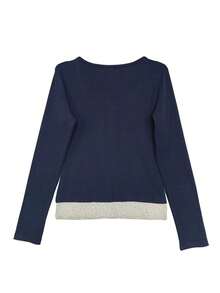 U-Neck 2 In 1 Long Sleeve T-Shirt Women, Fitted Base Layer Top, Sexy Style, Autumn - Navy Blue - View 2